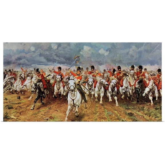 Great BIG Canvas | Rolled Elizabeth Butler Poster Print entitled Scotland Forever. The Royal Scots Greys Charge At Waterloo. 1934