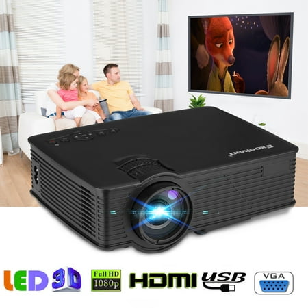 Excelvan 2019 New Version LCD Movie projector 800x480 pixels 1200 lumens Video Projector Support HD 1080P HDMI/VGA/TF Card/AV/USB/PS4/Android/ios for Home Theater