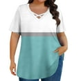 thumbnail image 3 of YanHoo Womens Summer Tops Criss Cross V Neck Short Sleeve Shirts Loose Casual Dressy Blouses Striped Color Block Printed Plus Size Tshirts Light Blue,XXL, 3 of 7