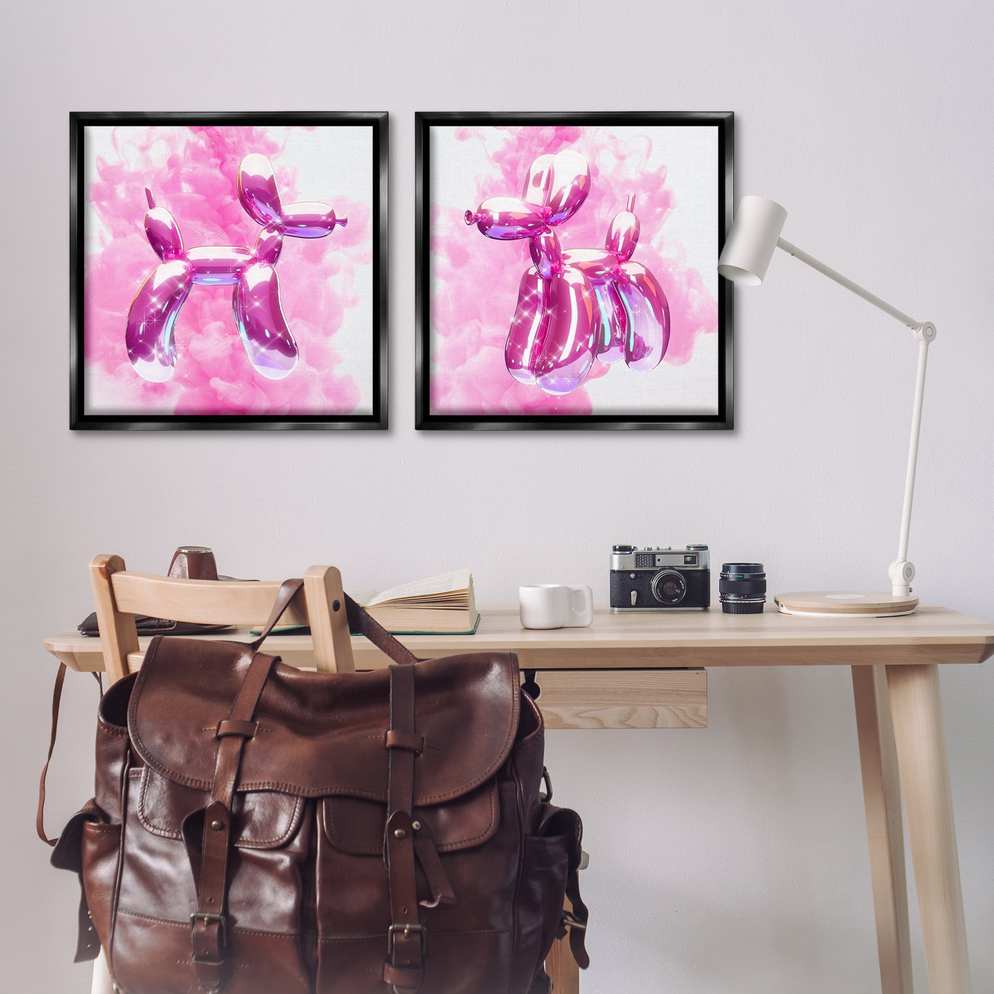 Stupell Industries Sparkle Balloon Dogs Abstract Painting Black Floater Framed Canvas Art Print Wall Art, 25 x 25, Set of 2