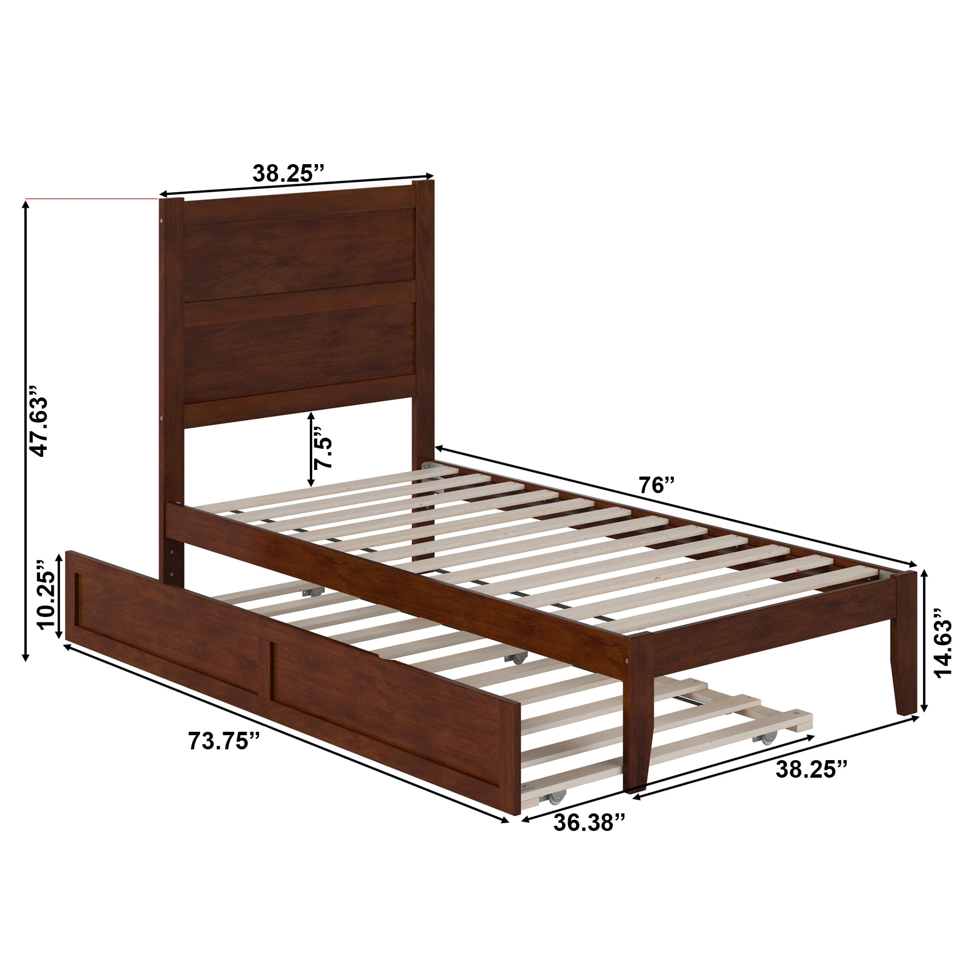 AFI NoHo 14" Twin Wood Platform Bed Frame with Twin Trundle, Walnut