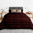 thumbnail image 2 of 3 Piece Luxury Long Box Pattern Comforter By D.N.G. BEDDINGS Set Premium Super Soft, All Season, 800 Thread Count, 100% Egyptian Cotton, Oversized Super King Size Wine Color, 2 of 5