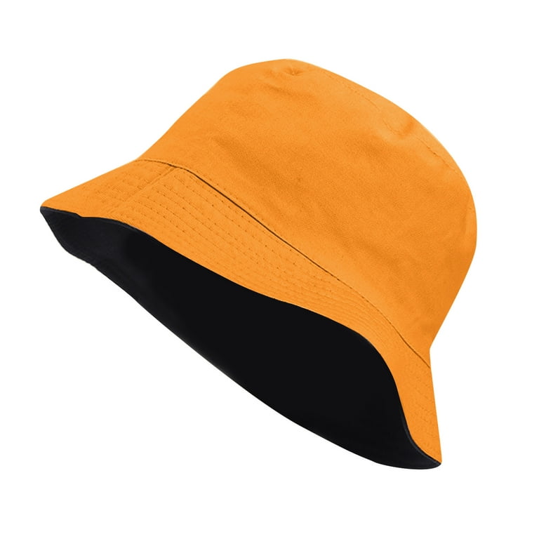 WEAIXIMIUNG Bucket Hats Bulk Black Unisex Double Side Wear Reversible  Bucket Hat Trendy Cotton Twill Canvas Sun Fishing Hat Fashion Cap Orange