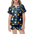 thumbnail image 5 of CONZONE Halloween Girls Pajamas Set Toddler Girls Printed Short Sleeve Button Down Tops and Shorts Hallowmas Sleepwear Soft 2 Piece Pjs Set for Girls Size 3-4 Years, 5 of 5