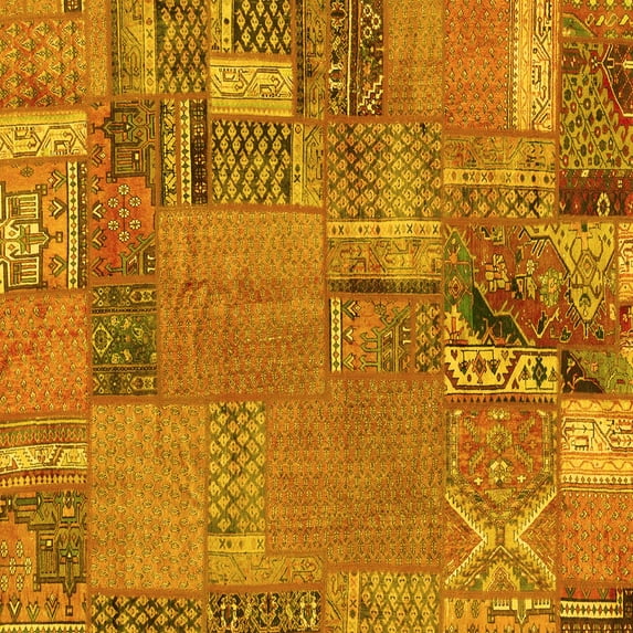 Ahgly Company Machine Washable Indoor Square Patchwork Yellow Transitional Area Rugs, 6' Square