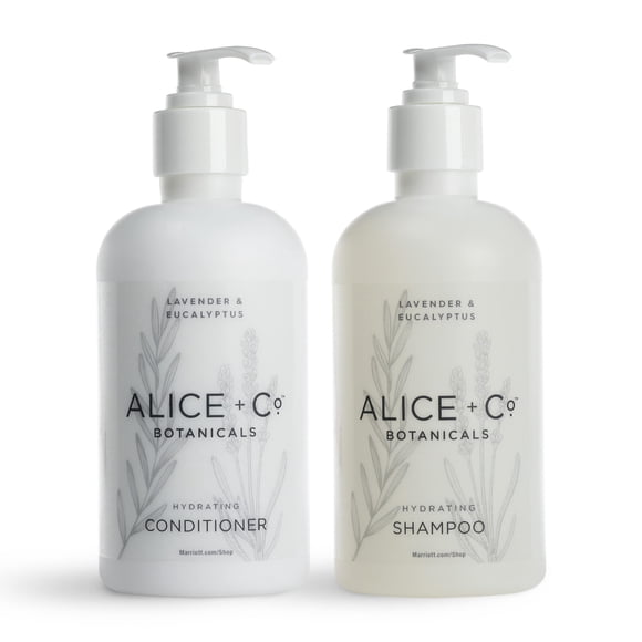 Alice + Co. Champú y acondicionador - Fairfield by Marriott - TownePlace - SpringHill - Artículos de tocador para el baño del hotel - Lavanda y eucalipto - Botellas de 8,5 oz - Set para el cuidado del