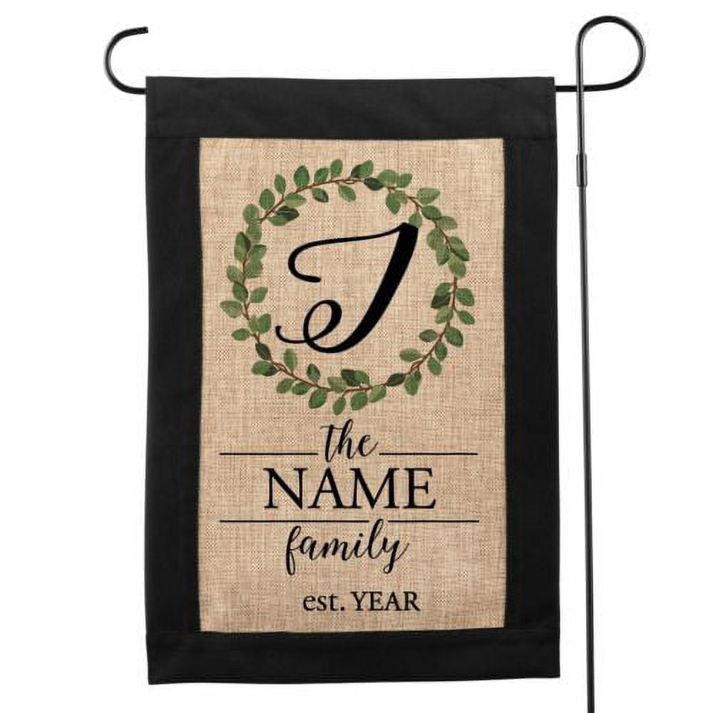Personalized Wreath Family Initial Burlap Garden Flag