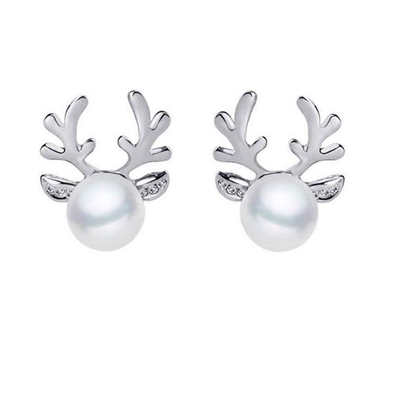 babydream1 Collier Pendentif Femme Élégant avec Bois de Cerf Perles Strass Cristal Kit de Boucles d'Oreilles Brillantes Cadeau pour Fille Femme Bijou