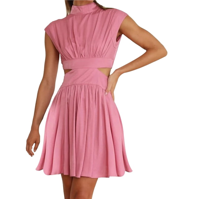 B91xZ Robes Printemps Été Femmes Décontractées Col en V Sans Manches Invité de Mariage Vacances Plage Longue Robe, Rouge L
