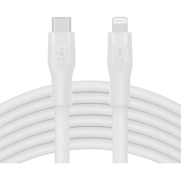 Belkin BoostCharge Flex Silicone USB-C to Lightning Cable (2M/6.6FT), MFi-Certified Charging Cable for iPhone Series with Cable Clip - White