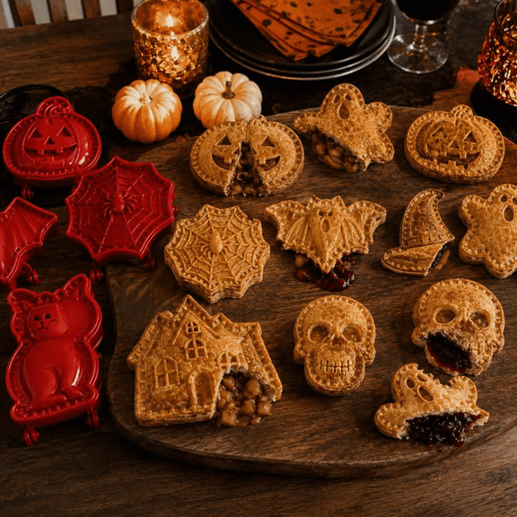 Halloween Mini Hand Pie Mold Set, Halloween Themed Pocket Pie Cutter Press, Multi-Shape Dough Sealing Mold for DIY Mini Pie, Cookie Baking Project B-3PCS