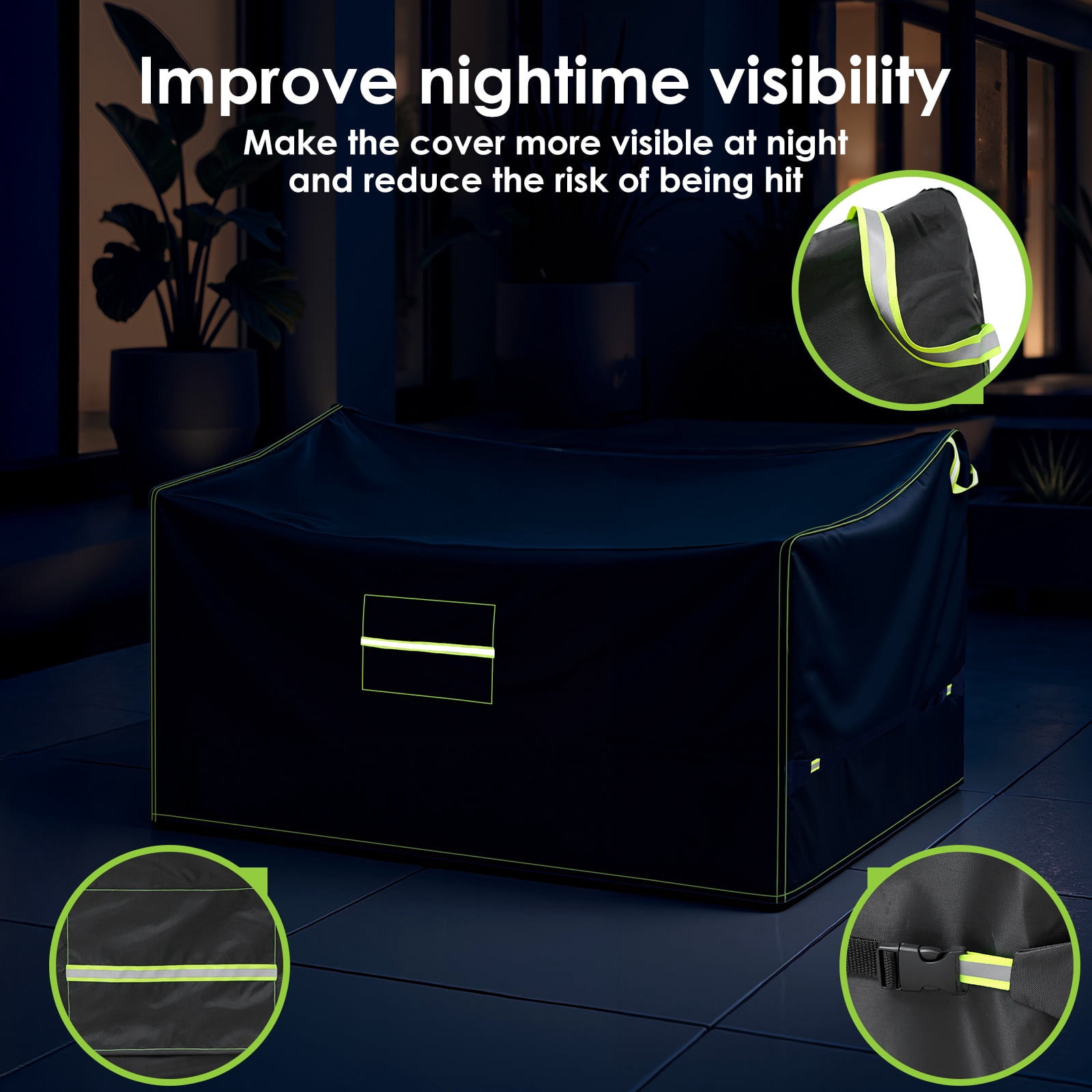 GARPROVM Patio Furniture Covers, 4 Piece Outdoor Furniture Cover Waterproof Includ Ourdoor Sofa Cover, 2 Chair Covers, Coffee Table Cover with Windproof Buckle Strap and Adjustable Drawstring-Black