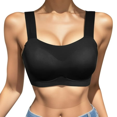 Sngxgn Women s Seamless Plunge Bra Wireless Comfort Bra Unlined Bras Stretch Bralettes for Women(Black XXL)