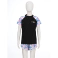 thumbnail image 2 of TiaoBug Girls Summer Rash Guard Swimsuit Set Printed Short Sleeve Swim Tops And Shorts Pool Beach Swimwear Black 13-14, 2 of 7