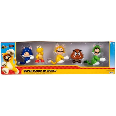 World of Nintendo Super Mario 3d World + Bowser's Fury Cat Toad, Red Koopa Troopa, Cat Mario, Goomba & Cat Luigi Mini Figure 5-Pack