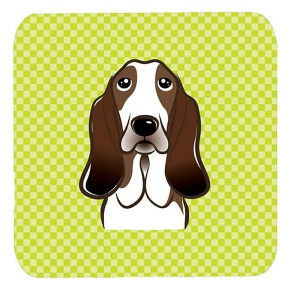 3.5 x 3.5 In. Checkerboard Lime Green Basset Hound Foam Coasters, Set Of 4