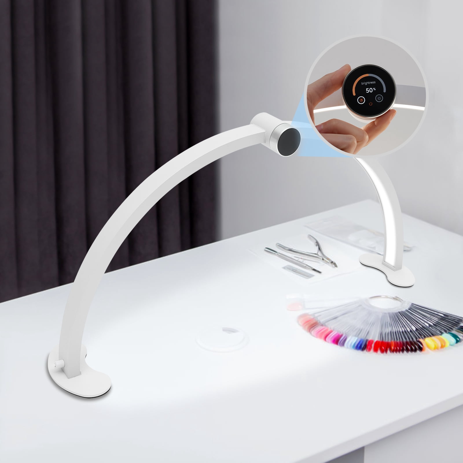 Wildnix Half-Moon Nail Desk Lamp with 45W LED, Adjustable Brightness and Color Temperature, 3000LM, Touch Screen Control for Nail Art Precision