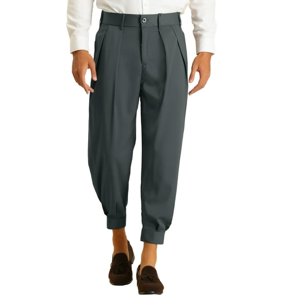 Lars Amadeus Men's Cropped Formal Solid Color Double Pleated Dress Pants