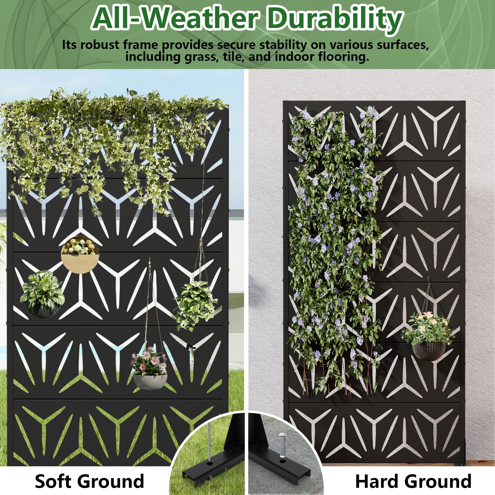 MAYEERTY 6 Panels Metal Outdoor Garden Privacy Screen Patio Backyard Decorative Privacy Fence Divider, 72×35.4×15.7in