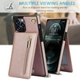 thumbnail image 4 of Pink Leather Phone Case with Card Slots Zipper Wallet Stand & Adjustable Shoulder Strap, Shockproof Soft Case for iPhone 13 Pro, 4 of 9