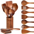 thumbnail image 1 of Juego de Utensilios de Cocina de Madera de Teca,9 Piezas con Cucharas Cocina, Palas de Cocina, Reposacucharas y Soporte, Cucharas de Madera C&oacute;modas para Cocinar, Perfectas para Cualquier Co, 1 of 7