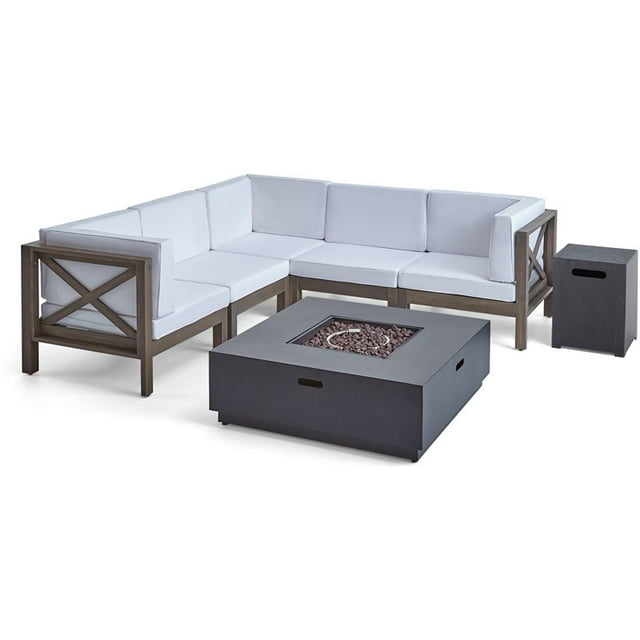 Noble House Culatra Canapé Sectionnel 5 Places & Foyer Brun Foncé Gris Blanc