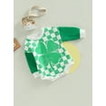 thumbnail image 3 of Baby St Patricks Day Outfit Girls Boys Lucky Clover Romper Cute Green Oversized Sweatshirt Bodysuit Outfit (Green Plaid, 6-12 Months), 3 of 6