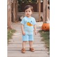 thumbnail image 6 of RUINIXCW Kids Toddler Baby Boy Halloween Outfit Little Baby Boy Summer Fall Clothes Pumpkin Embroidery Striped Short Sleeves T-Shirt and Shorts Set, 6 of 9