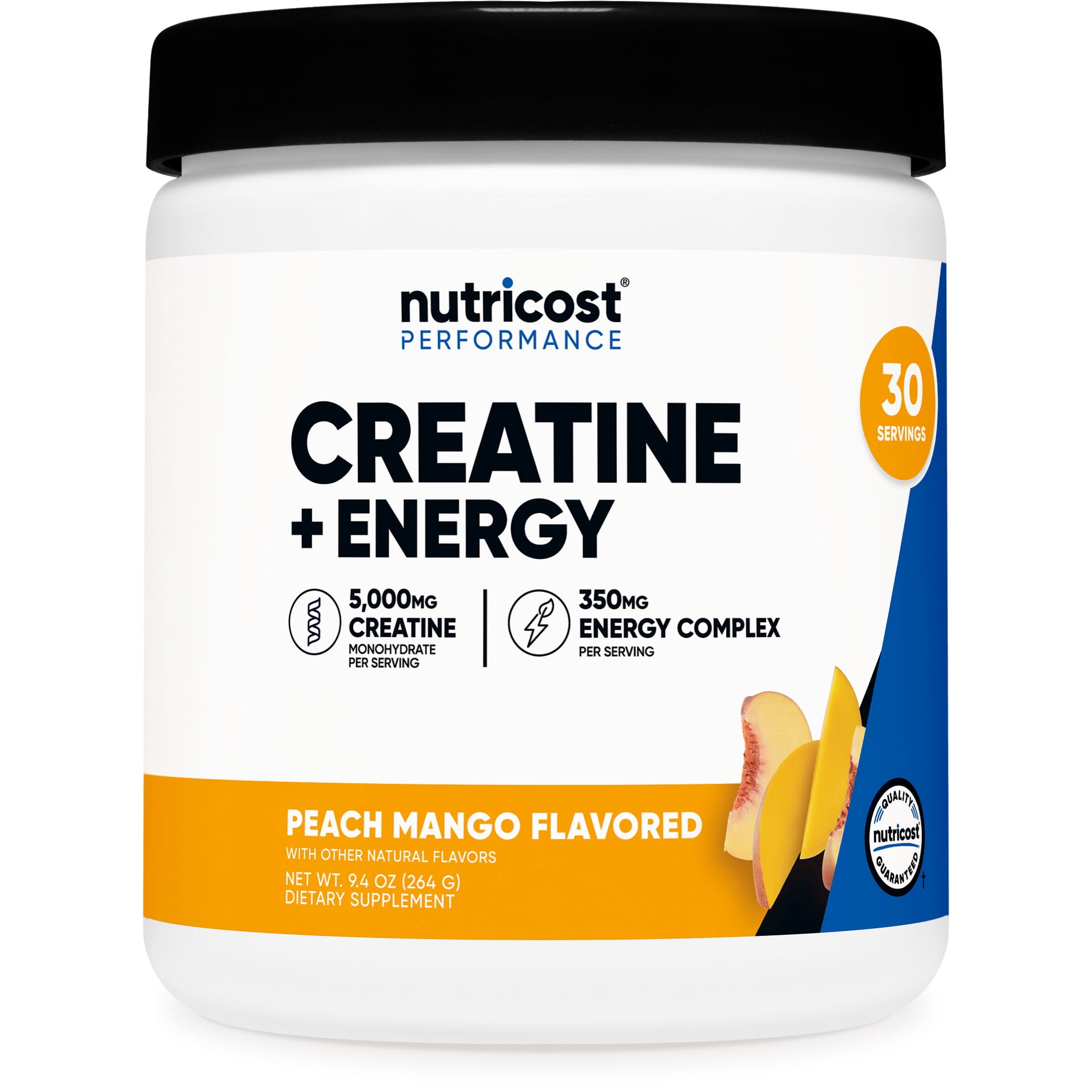 Nutricost Creatine + Energy 30 Servings (Peach Mango Flavored) - 5,000mg Creatine Monohydrate + 350mg Energy Complex Per Serving