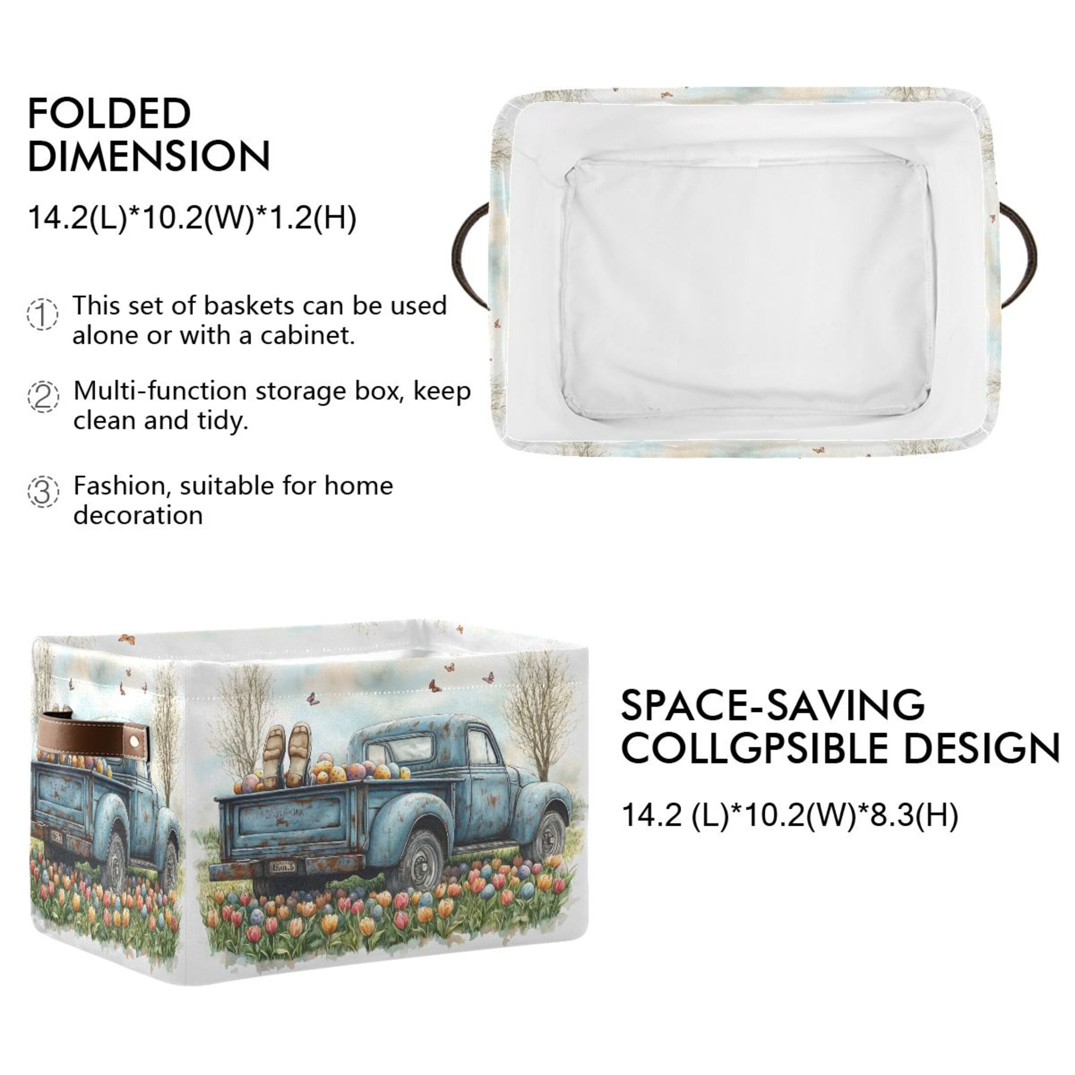 Ryvnso Truck Easter Storage Basket Large Bin Foldable Boxes Toys Organizer 14.2x10.2x8.3in 2 PCs