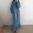 thumbnail image 2 of Vestido holgado de manga larga con capucha y estampado liso para mujer talla grande - Vestido informal tipo sudadera con bolsillos, primavera/otoño/invierno, 2 of 5