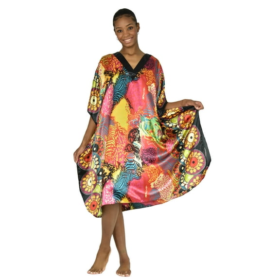 Up2date Fashion's Women's Satin Short Caftan / Kaftan, Midnigt Safari, CShort-76C2