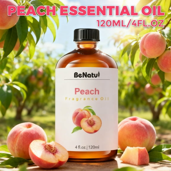 BeNatu Peach Fragrance Oil, 4 fl oz (120ml) Sweet Fruity Scented Oil for Diffusers, Candle Making, Soap Crafting, and Home Fragrance Use