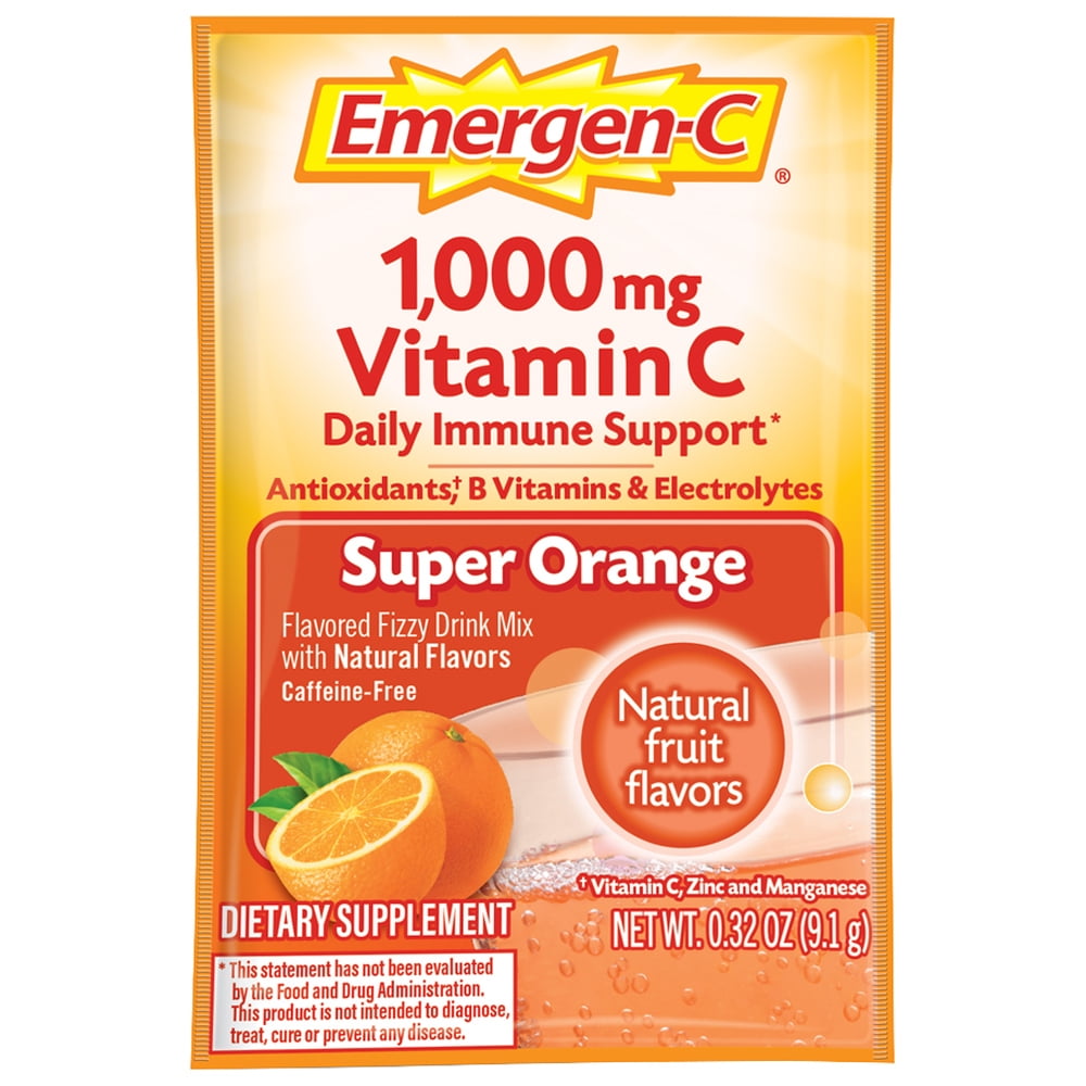 Emergen-C Vitamin C Supplement Super Orange Drink Mix, 1000 mg, 0.33 Oz., 33 Count