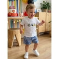 thumbnail image 4 of BemeyourBBs Toddler Baby Boy Birthday Outfits 1 2 3 4 Years Old Birthday Summer Clothes Short Sleeve Excavator Truck Vehicles Embroidery T Shirt Plaid Shorts Set Toddler Boys Summer Outfit, 4 of 9