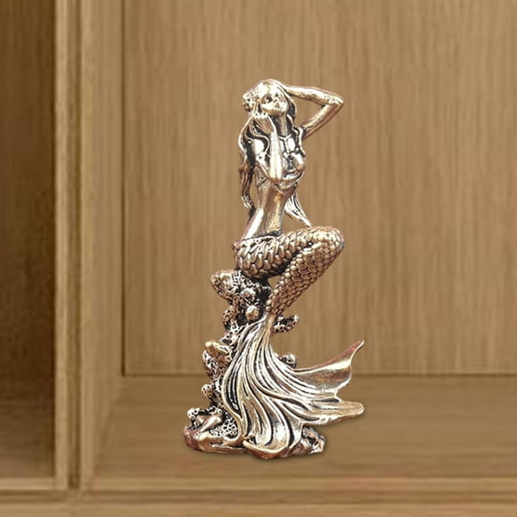 Figura de sirena, pequeña estatua de acuario, paisaje coleccionable de latón, decoración de pecera, escultura en miniatura para estantería o maceta.
