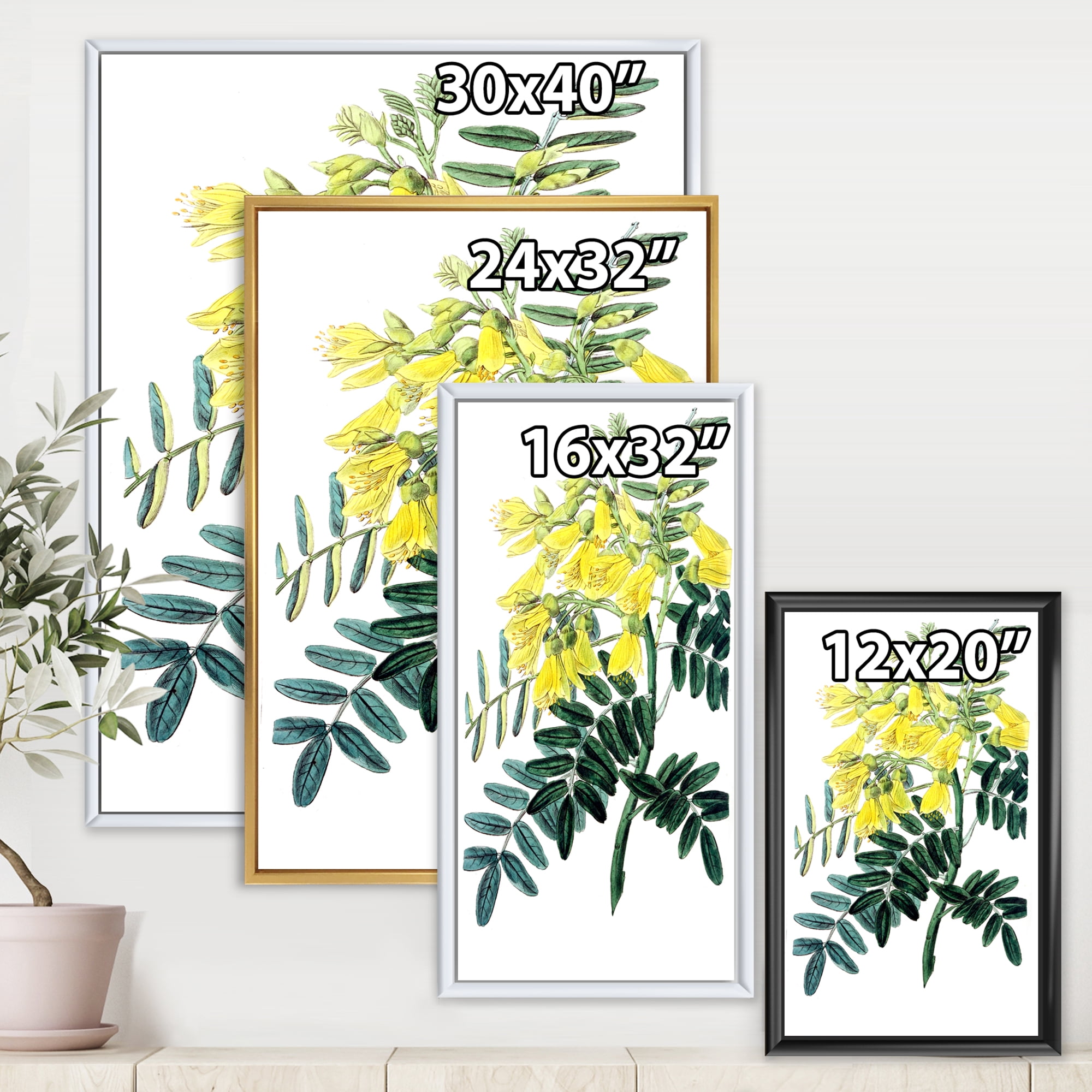 Ancient Yellow Flower II 16 in x 32 in Framed Painting Canvas Art Print, by Designart