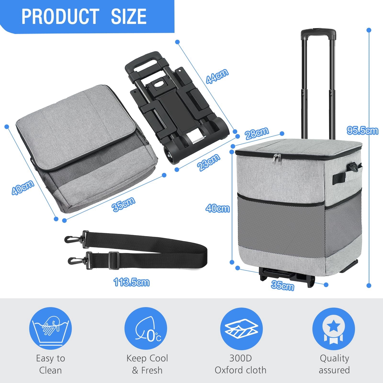 Collapsible Large Rolling Cooler 60-Can/40L,3-in-1 Insulated Soft Cooler Bag,Adjustable Wheels&Handle, Rolling Cooler Cart for Beach Camping Travel Outdoor Hot Takeout Orders