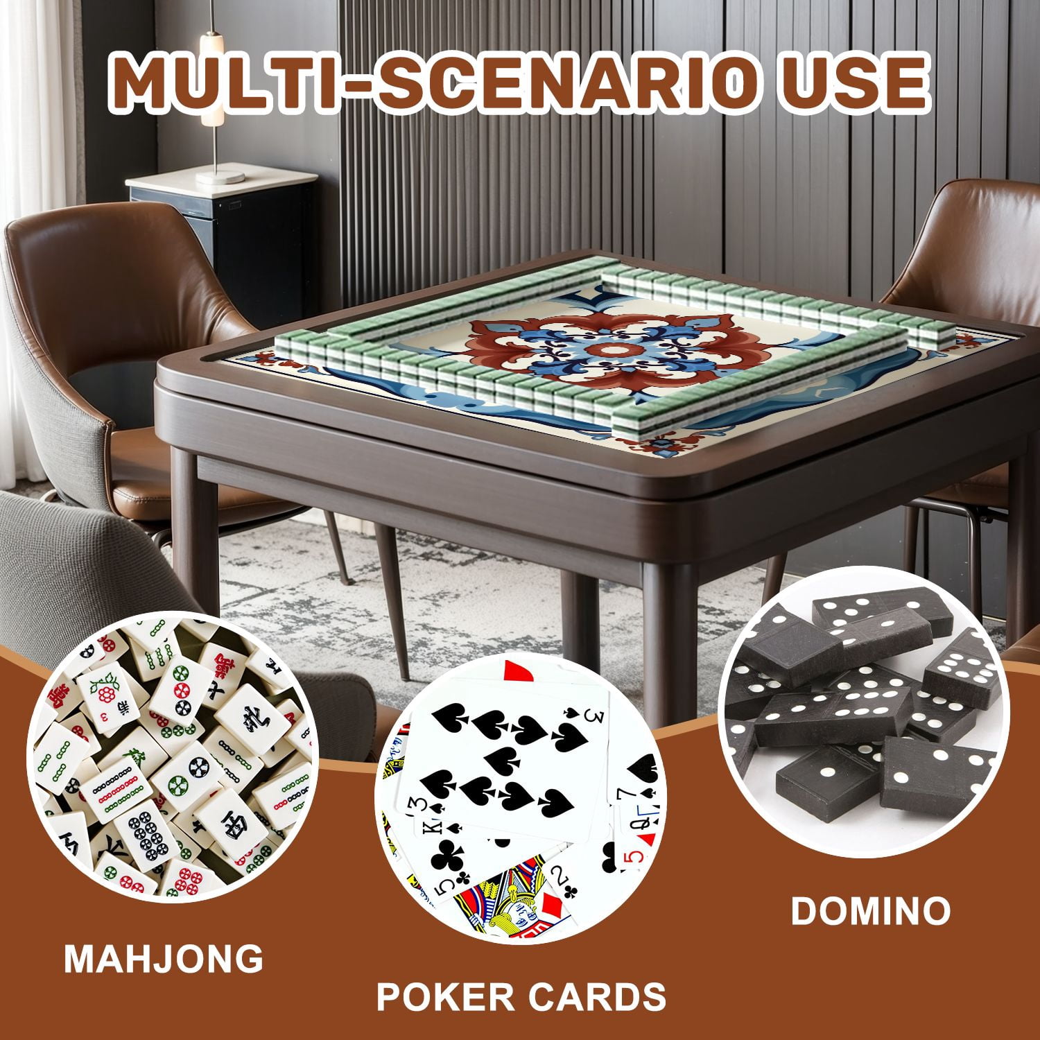 Mahjong Mat 31.5" x 31.5" Floral Tile Design Red Blue White Ornate Patterns Non-Slip Noise Reduction American Mahjong Tiles Table Cover for Dominoes Poker Card Board Games Gift