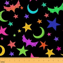 Homewish Kawaii Halloween Bat Fabric by the Yard 1 Yard for Boys, Colorful Stars Moon Room Decor Fabric by the Yard, Cute Cartoon Sewing Fabric, Luxury Bedroom Decor