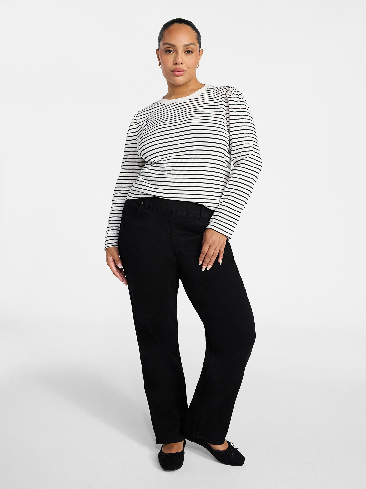Terra & Sky Women's Plus Puff Long Sleeve Crewneck Top, Sizes 0X-5X
