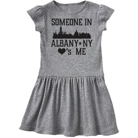 

Inktastic Albany New York Skyline Someone Loves Me Gift Toddler Girl Dress