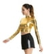 thumbnail image 3 of EeaseMX Bustier sexy dorado de color sólido, traje de actuación de charol, ropa de manga larga para cosplay, discoteca, escenario, mujeres, talla S, 3 of 8
