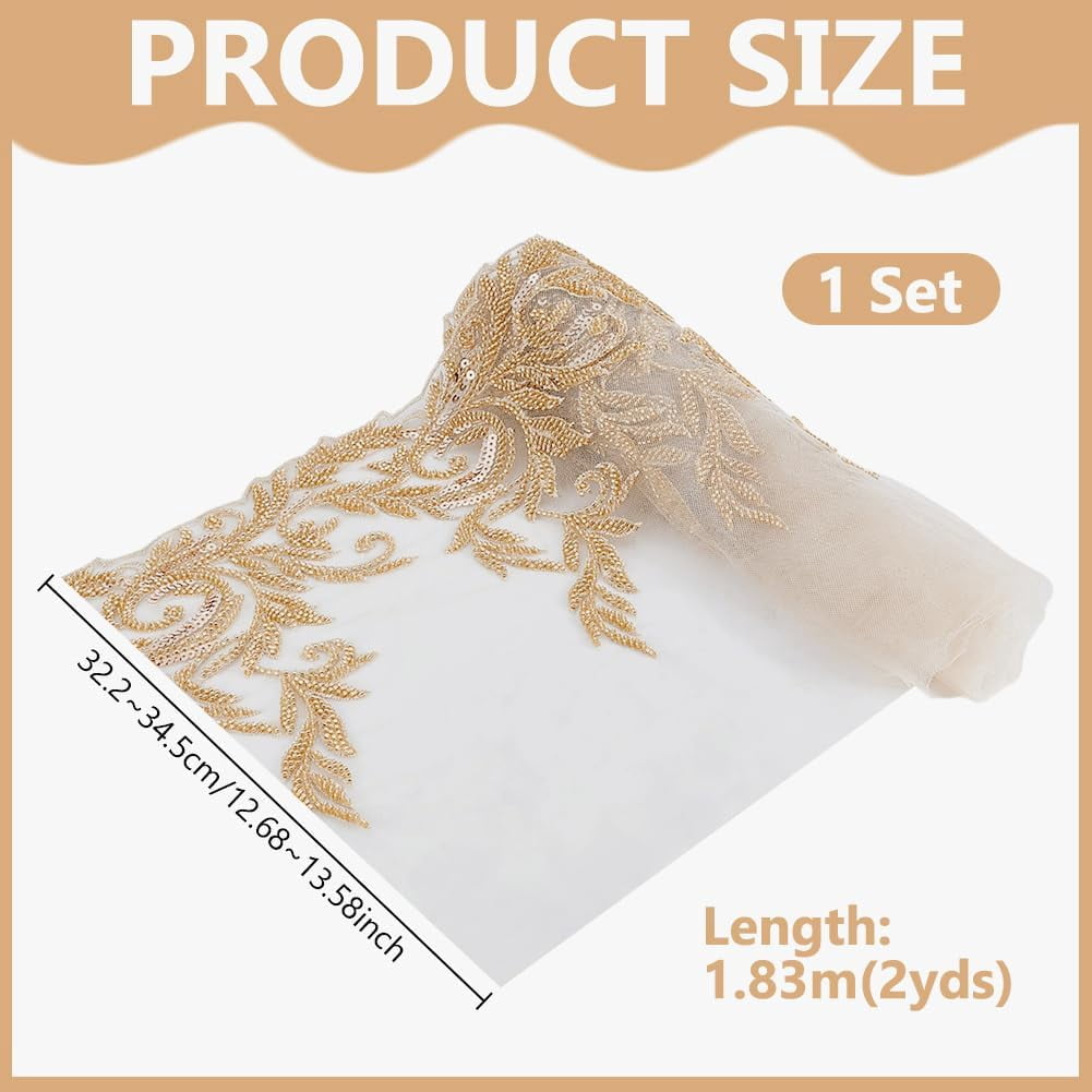 2 Yards Rosy Brown Hanmade 3D Lace Applique Lace 12.7 Inch Embroidered Tulle Trim Sew on Sequin Bead Floral Mesh Fabric Sparkle Trimming for DIY Craft Wedding Dress Curtains Home Decor Brown
