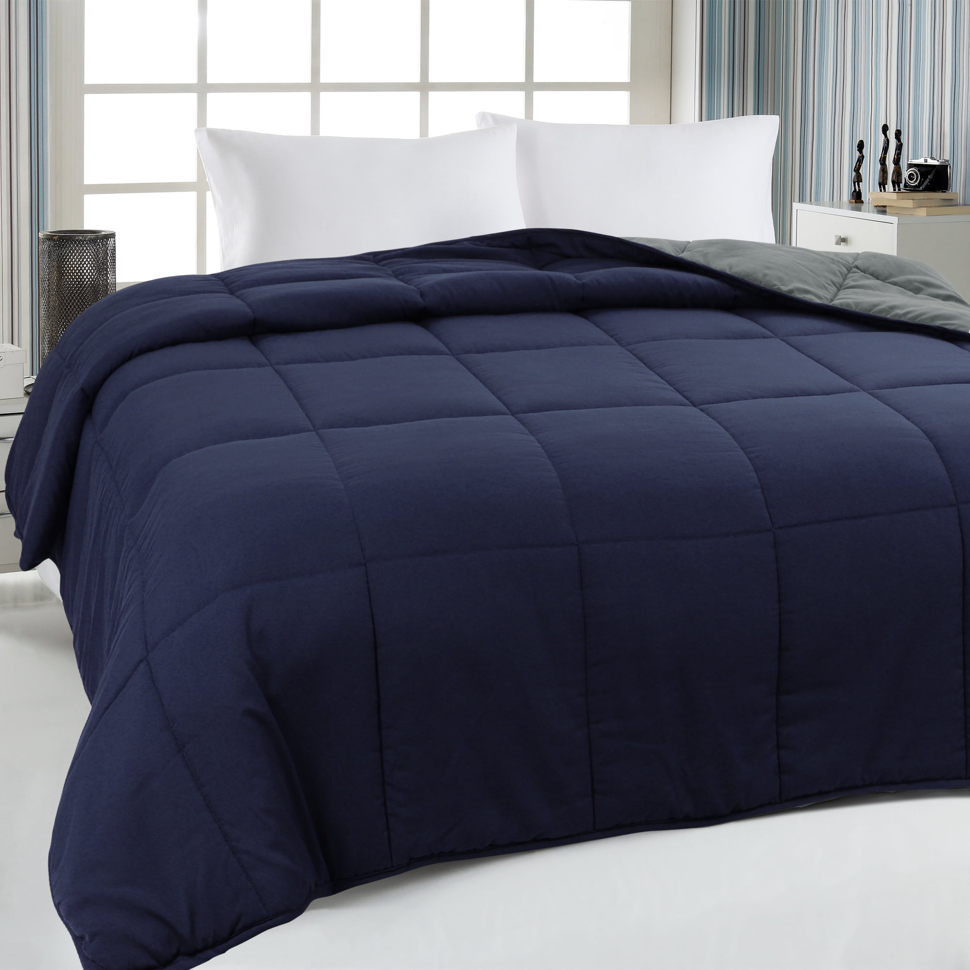 Unique Bargains Quilt Lightweight Down Comforter Dark Gray/Navy Twin