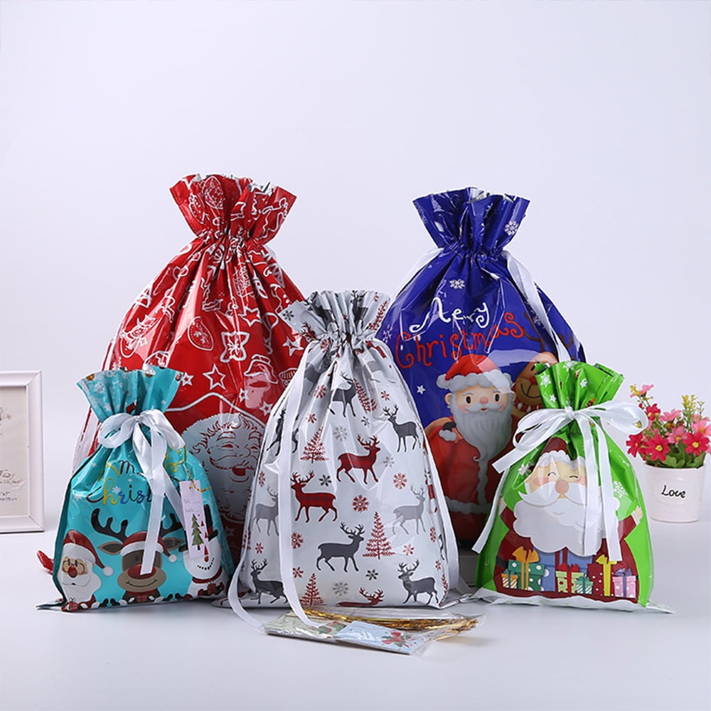30pcs Holiday Foil Gift Bags with Ribbon Ties, 30pcs Christmas Gift