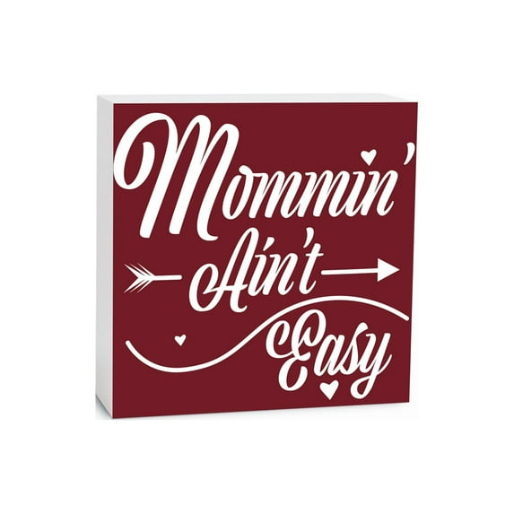 Mommin' Ain't Easy Red Hearts Arrow 5 x 5 Wood Tabletop Sign Plaque