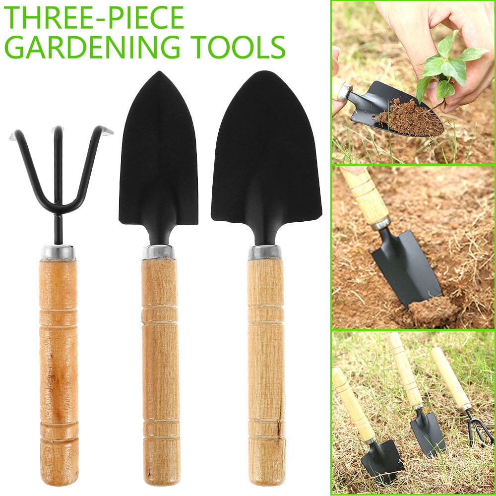 Mini Plant Garden Tools Wooden Handle Gardening Shovel Rake Spade 3 Pcs Set New 
