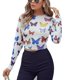 thumbnail image 3 of Top de malla con cuello redondo para mujer, Top de malla largo para mujer Top de malla estampado para mujer Top de malla estampado para mujer Calidad superior, 3 of 8