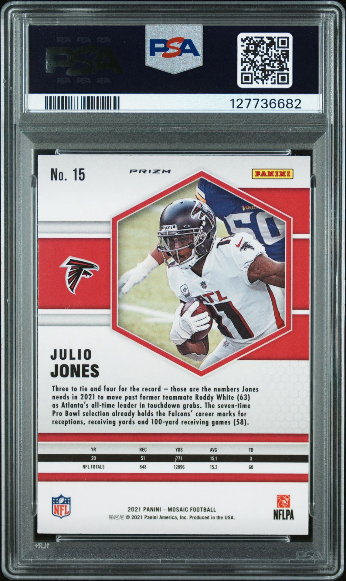 Julio Jones 2021 Panini Mosaic Red Football Card #15 Graded PSA 10 Cert # 127736682
